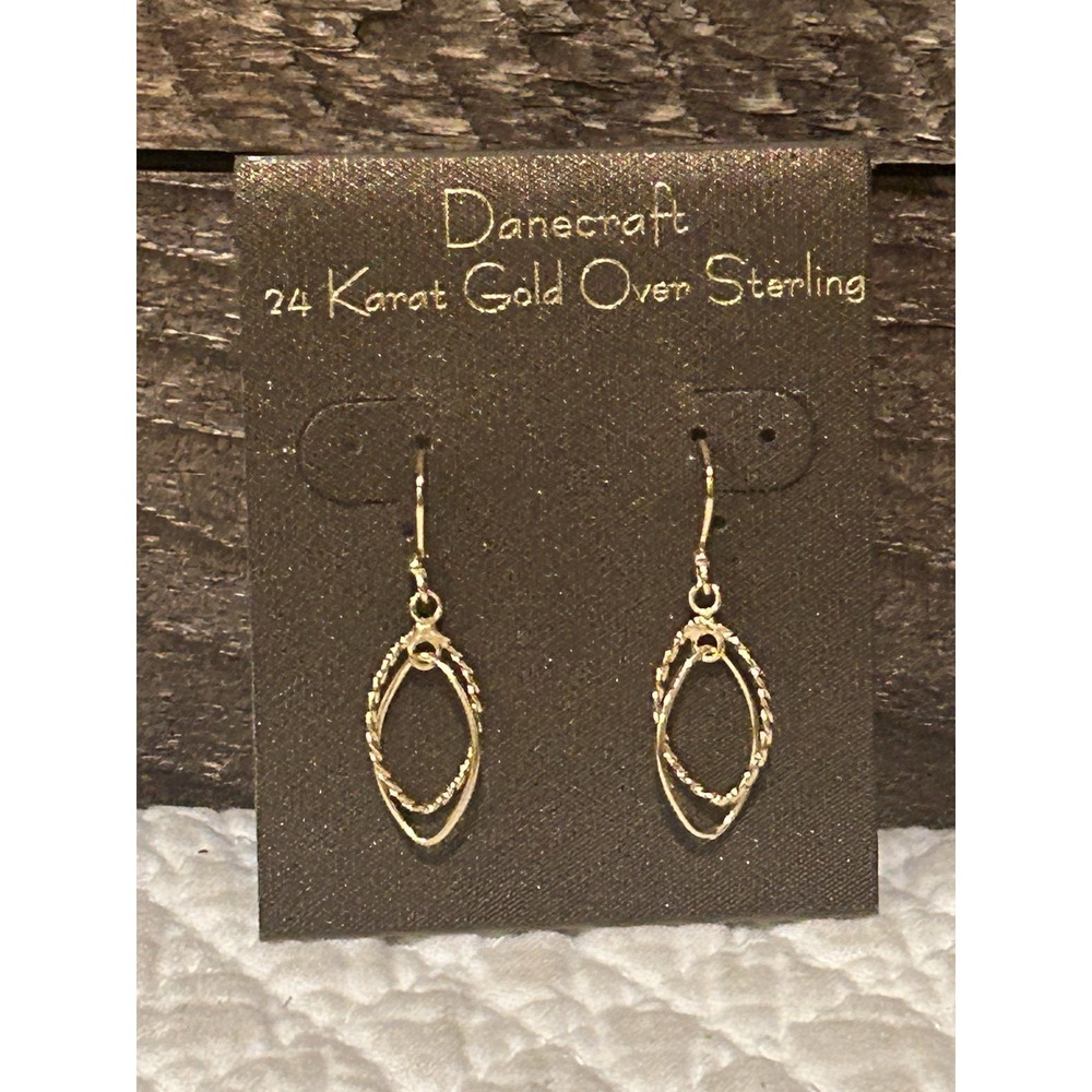 DaneCraft 24KT Gold Over 925 Sterling Hammered Double‎ Oval Pierced Earrings